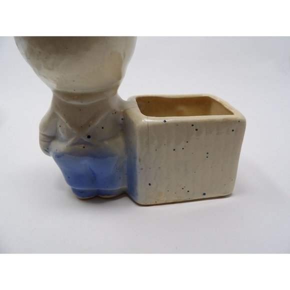 Vintage Planter Anthropomorphic Pig Blue Hat, Bow Tie Overalls 5 1/2" H x 5 1/2" - Picture 7 of 10